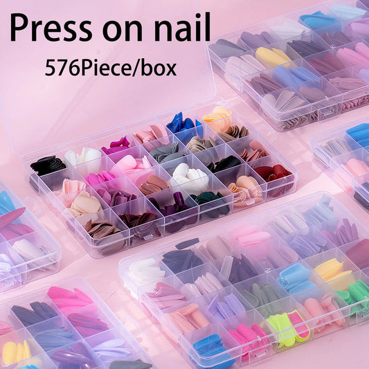 Artificial Nails Pack - 576 Nails with Glue & Stickers